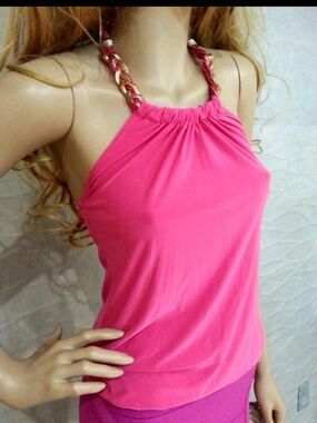 NWT Bebe 2b pink embellished neck halter top xs